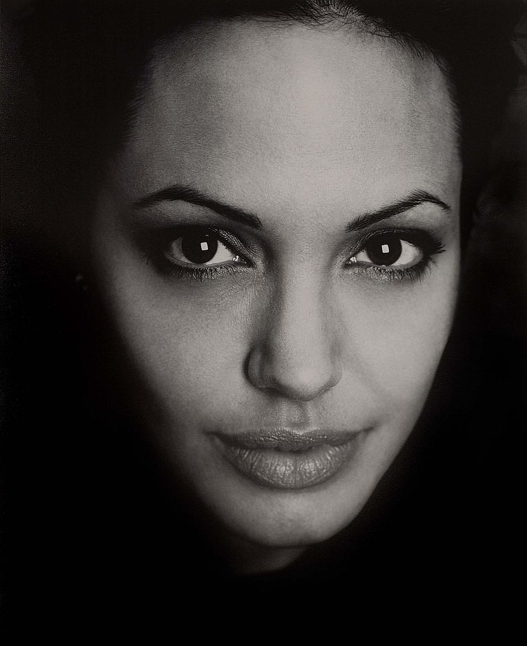 Анджелина Джоли, монохромный, лица, оттенки серого - обои на рабочий стол