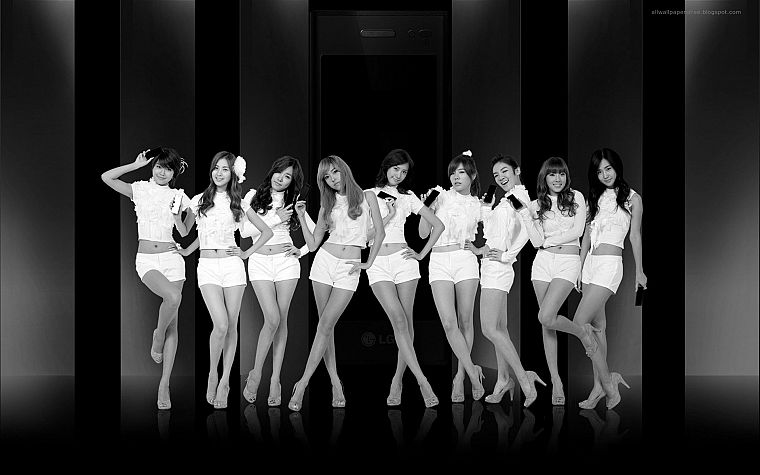девушки, Girls Generation SNSD (Сонёсидэ), группы, оттенки серого, Азиаты/Азиатки, корейский, K-Pop - обои на рабочий стол