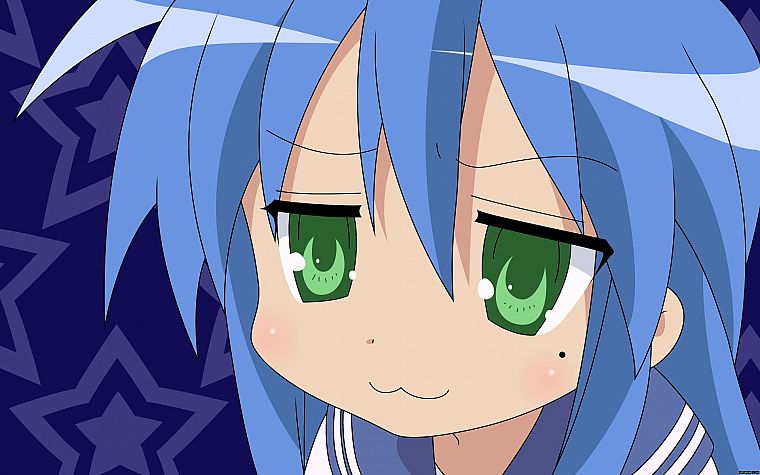 Счастливая Звезда (Лаки Стар), школьная форма, синие волосы, зеленые глаза, Izumi Konata, лица, морская форма - обои на рабочий стол