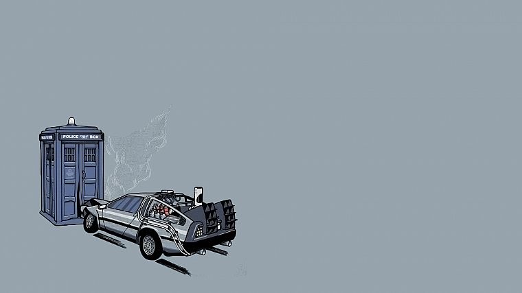 ТАРДИС, Назад в будущее, Доктор Кто, DeLorean DMC -12 - обои на рабочий стол