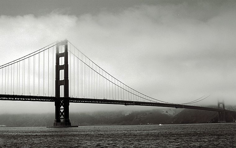 мосты, Мост Золотые Ворота, Сан - Франциско, оттенки серого - обои на рабочий стол