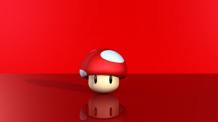 Нинтендо, красный цвет, Марио, грибы, простой фон, красный фон - обои на рабочий стол