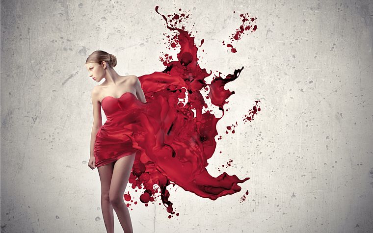 девушки, красное платье - обои на рабочий стол
