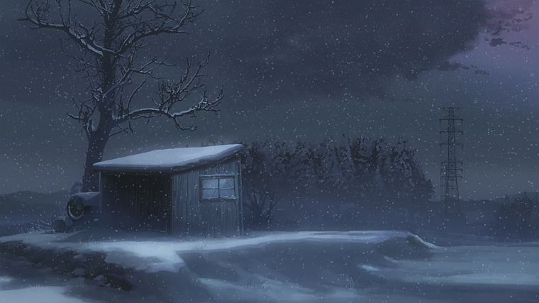 снег, Макото Синкай, 5 сантиметров в секунду, произведение искусства, аниме - обои на рабочий стол