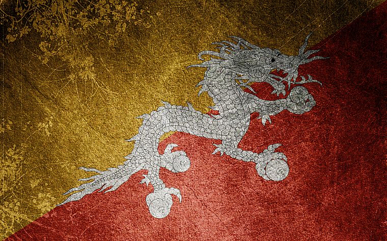 драконы, флаги, произведение искусства, китайский дракон, Бутан - обои на рабочий стол