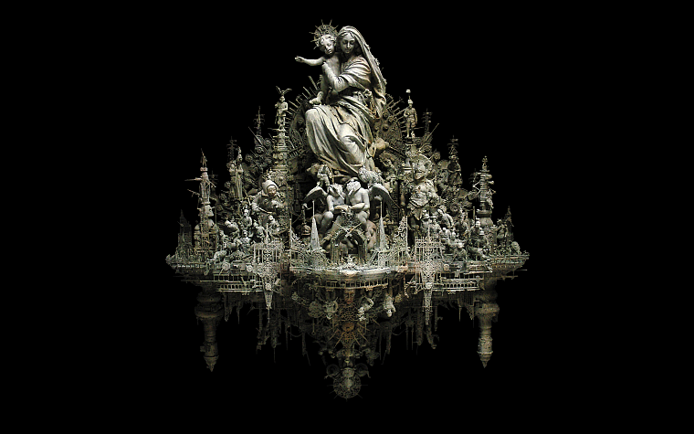 скульптуры, христианство, Крис Кукси, темный фон, волхвы - обои на рабочий стол