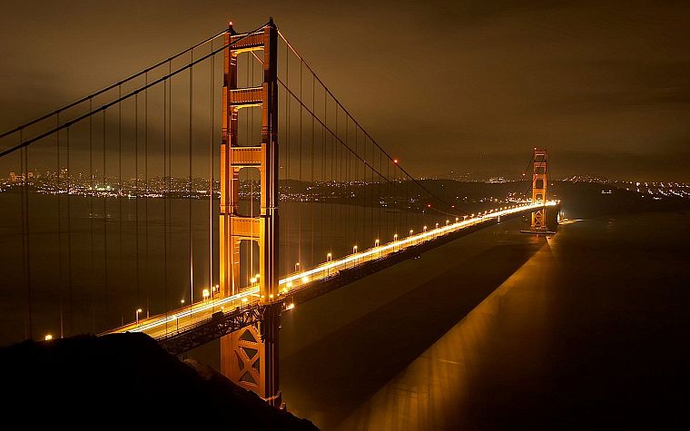 ночь, мосты, Мост Золотые Ворота, Сан - Франциско - обои на рабочий стол