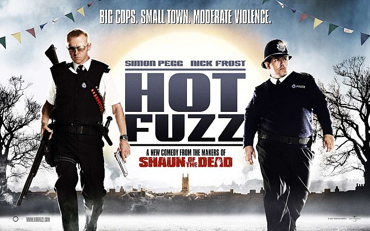 пистолеты, Hot Fuzz, Саймон Пегг, Ник Фрост, постеры фильмов - обои на рабочий стол