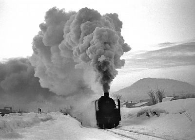зима, поезда, дымовой след - обои на рабочий стол