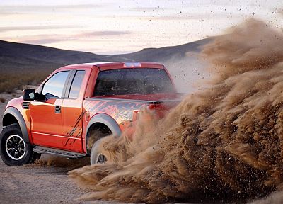 песок, оранжевый цвет, пустыня, Форд, грузовики, транспортные средства, Ford Racing, Ford F - 150 SVT Raptor, пикапы - случайные обои для рабочего стола