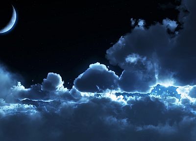 облака, ночь, Луна - обои на рабочий стол