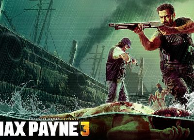 видеоигры, дождь, люди, дробовики, произведение искусства, Max Payne 3 - обои на рабочий стол