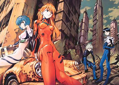 Ayanami Rei, Neon Genesis Evangelion (Евангелион), Икари Синдзи, Каору Нагиса, Аска Лэнгли Сорю - обои на рабочий стол