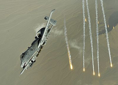 самолет, военный, вспышки, А-10 Thunderbolt II - случайные обои для рабочего стола
