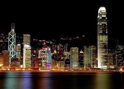 города, ночь, здания, Гонконг, отражения, города - случайные обои для рабочего стола