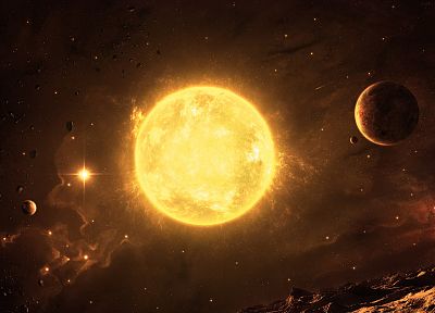 Солнце, космическое пространство, звезды, планеты, ад, астероиды - обои на рабочий стол
