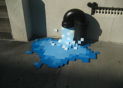 вода, синий, граффити, стрит-арт, пикселизация - оригинальные обои рабочего стола