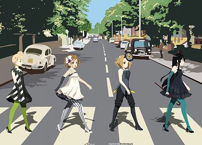 Abbey Road, K-ON! (Кэйон!), Hirasawa Юи, Акияма Мио, Tainaka Ritsu, полосатые носки - случайные обои для рабочего стола