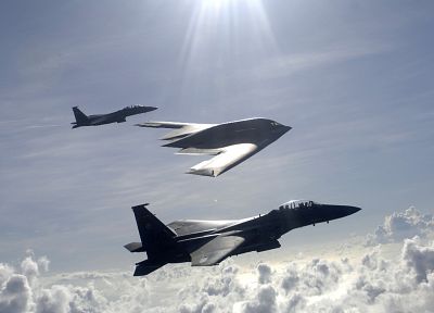 самолет, военный, бомбардировщик, самолеты, F-15 Eagle, B- 2 Spirit - обои на рабочий стол