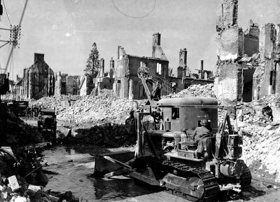 руины, оттенки серого, Армия США, Вторая мировая война, бульдозер, экскаватор - случайные обои для рабочего стола