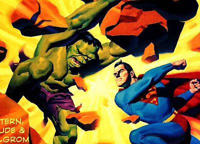 Халк ( комический персонаж ), супермен, супергероев, скалы, сражения - обои на рабочий стол