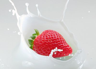 фрукты, молоко, клубника, белый фон - обои на рабочий стол