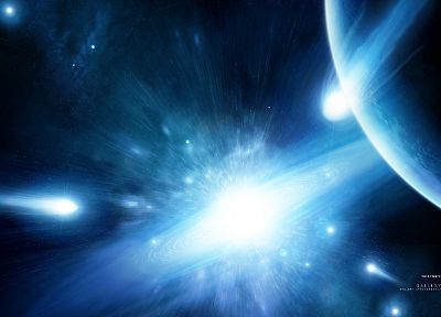 синий, космическое пространство, планеты, комета - случайные обои для рабочего стола