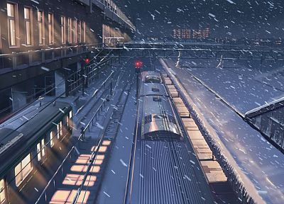 снег, Макото Синкай, вокзалы, 5 сантиметров в секунду, снег - похожие обои для рабочего стола