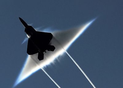 самолет, бум, F-22 Raptor, звуковой барьер - случайные обои для рабочего стола