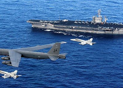 самолет, военный, бомбардировщик, военно-морской флот, Б-52 Stratofortress, транспортные средства, авианосцы, F- 18 Hornet - оригинальные обои рабочего стола