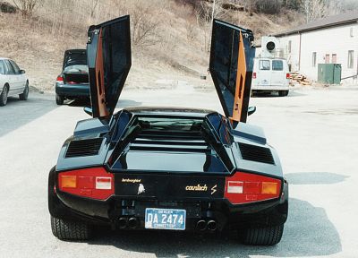 черный цвет, автомобили, Ламборгини, вид сзади, транспортные средства, Lamborghini Countach, открытых дверей, итальянские автомобили - оригинальные обои рабочего стола