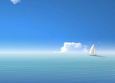 вода, океан, облака, птицы, парус, корабли, транспортные средства, море - оригинальные обои рабочего стола