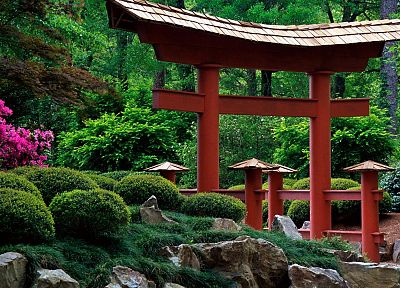 сад, Алабама, тории, Японский архитектура - похожие обои для рабочего стола