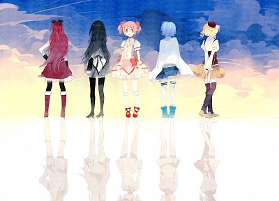 облака, Mahou Shoujo Мадока Magica, Мики Саяка, Сакура Kyouko, Томоэ Мами, Канаме Мадока, аниме, Акеми Homura, аниме девушки - обои на рабочий стол