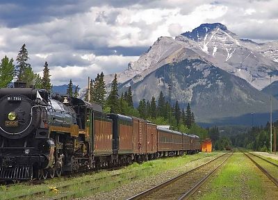 станция, поезда, Альберта, паровой двигатель, Национальный парк Банф, Национальный парк - обои на рабочий стол