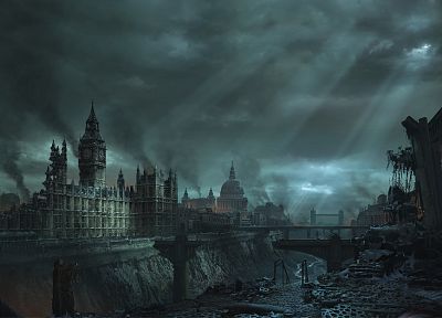 Лондон, Биг-Бен, пост апокалиптического - копия обоев рабочего стола