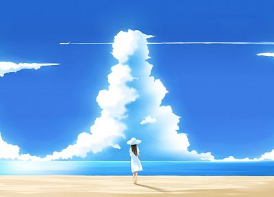 облака, аниме, небо, аниме девушки, пляжи - оригинальные обои рабочего стола