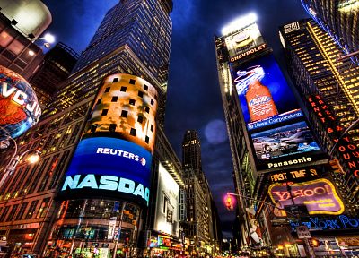 города, ночь, архитектура, здания, Нью-Йорк, небоскребы, Таймс-сквер, реклама - случайные обои для рабочего стола