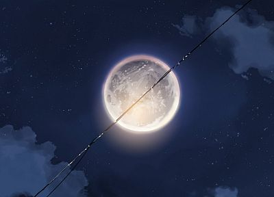 космическое пространство, Луна, Макото Синкай, линии электропередач, небо - случайные обои для рабочего стола