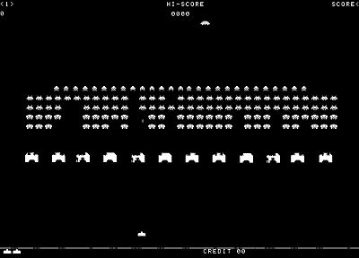 черно-белое изображение, Space Invaders, ретро-игры - обои на рабочий стол