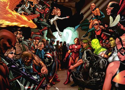 Железный Человек, Человек-паук, Капитан Америка, Сорвиголова, Она Халк, Невидимая женщина, Марвел комиксы, мистер Фантастик, Гражданская война, Marvel - обои на рабочий стол