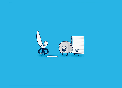 бумага, минималистичный, ножницы, скалы, смешное, синий фон - обои на рабочий стол