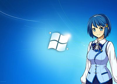 синий, Windows 7, голубые глаза, школьная форма, синие волосы, Мадобе Нанами, Microsoft Windows, аниме, ОС- загар, аниме девушки - копия обоев рабочего стола