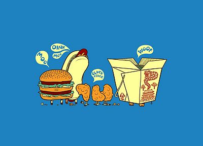 еда, смешное, хот-доги, коровы, гамбургеры, куриные крылышки - обои на рабочий стол