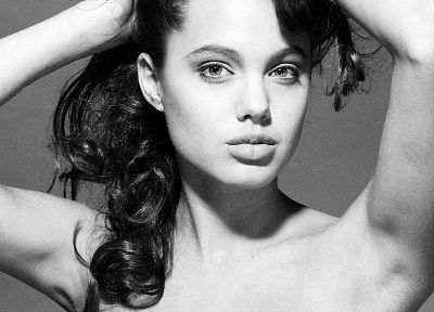 Анджелина Джоли, монохромный, оттенки серого - случайные обои для рабочего стола