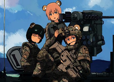 военный, голубые глаза, оружие, уши животных, штурмовая винтовка, аниме девушки, SCAR-H - копия обоев рабочего стола