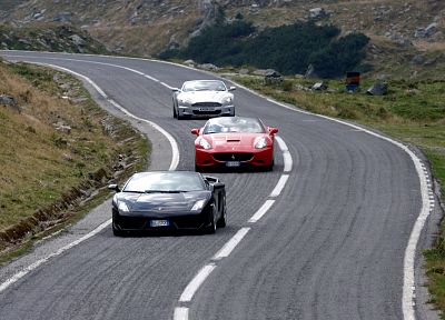 автомобили, Top Gear, Румыния, дороги, кабриолет, Lamborghini Gallardo, Ferrari California, Aston Martin DBS, кабриолет - случайные обои для рабочего стола