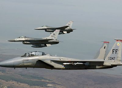 война, самолеты, F-15 Eagle, F- 16 Fighting Falcon - случайные обои для рабочего стола