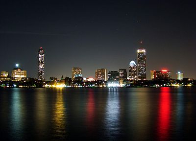города, ночь, здания, Бостон, отражения - обои на рабочий стол