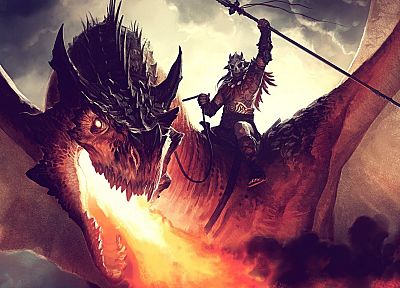 крылья, драконы, огонь, Magic: The Gathering, магия, произведение искусства, копья, Джейсон Чан, Kargan Dragonlord - оригинальные обои рабочего стола